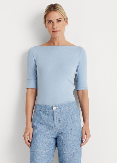 Tops Ralph Lauren Mujer Azules - Cotton-Blend Boatneck - DYUNE1520